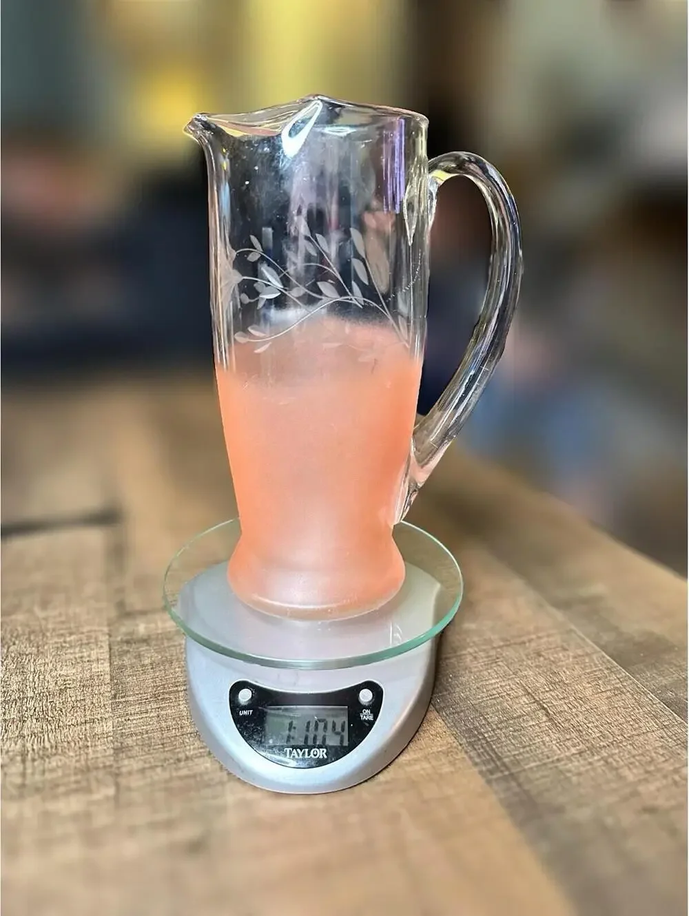 Vintage Etched Glass Pitcher with Frosted Base